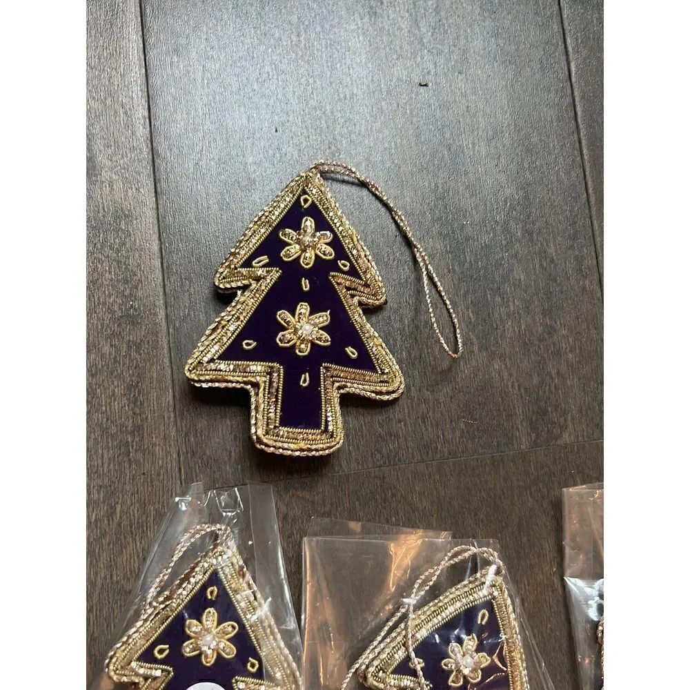 10 Purple Gold Thread Christmas Tree Eid Holiday Ornaments  Individually